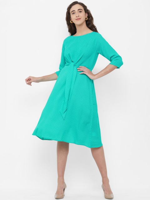 

109F Women Sea Green Printed Fit and Flare Dress