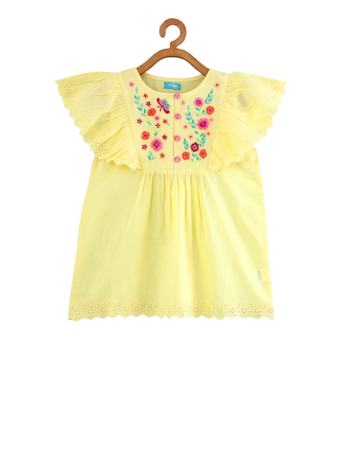

Miyo Girls Yellow Embroidered A-Line Top