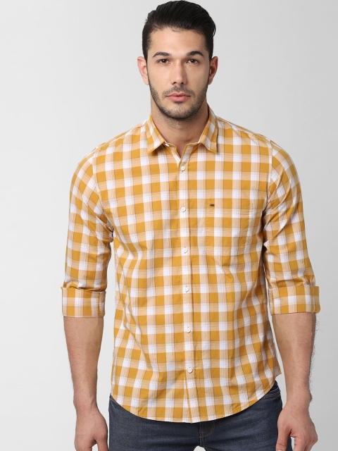 

Peter England Casuals Men Yellow & Off-White Slim Fit Checked Casual Shirt