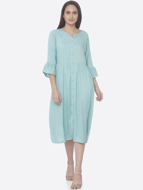 

RAISIN Women Blue Solid Fit and Flare Dress