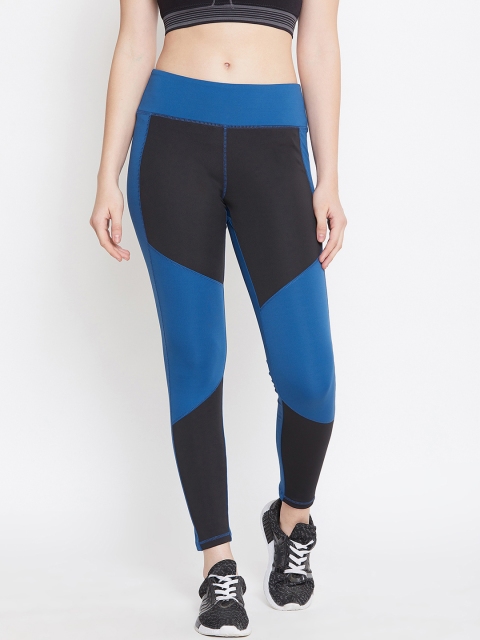 

PERFKT-U Women Blue & Black Colourblocked Rapid-Dry Tights
