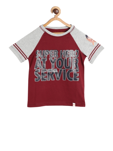 

Shiva Boys Maroon & Grey Printed Round Neck T-shirt