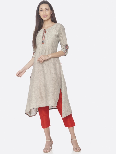 

RAISIN Women Grey & Orange Yoke Design Kurta with Trousers