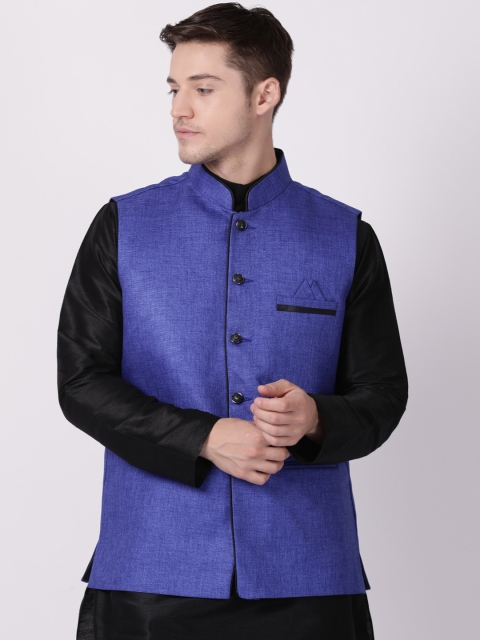 

TABARD Men Blue Solid Woven Pure Cotton Nehru Jacket