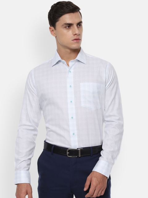 

Van Heusen Men White & Blue Slim Fit Checked Formal Shirt