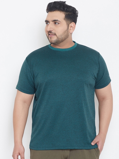 

bigbanana Plus Size Men Teal Green Solid Round Neck T-shirt