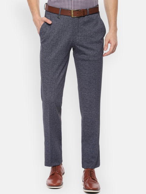 

V Dot Men Navy Blue & Grey Slim Fit Self Design Regular Trousers