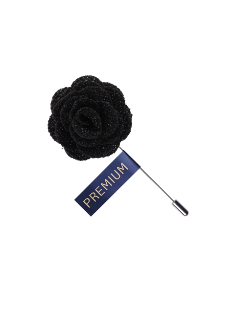 

PELUCHE Unisex Black Glittery Flower Lapel Pin