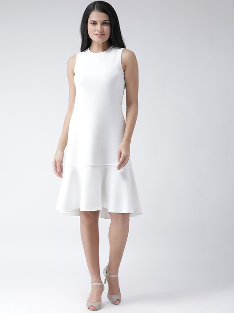 

Texco Women White Solid Drop-Waist Dress