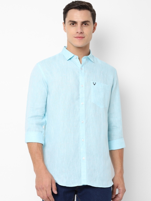 

Allen Solly Men Turquoise Blue Slim Fit Solid Casual Linen Shirt
