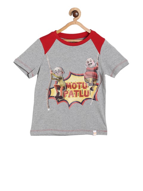 

Motu Patlu Boys Grey Printed Round Neck T-shirt