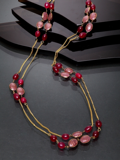 

DUGRISTYLE Red & Pink Gold-Plated Ruby Sterling Silver Necklace