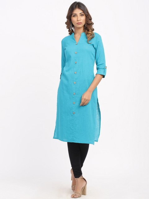 

SOUNDARYA Women Blue Solid Straight Kurta