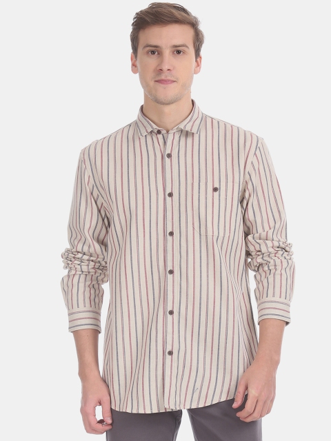 

Cherokee Men Beige Regular Fit Striped Casual Shirt