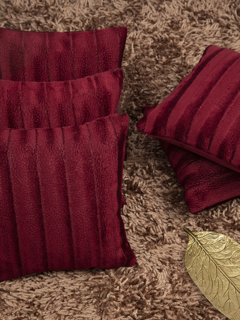 

HOUZZCODE Maroon Set of 5 Self Design Square Cushion Covers