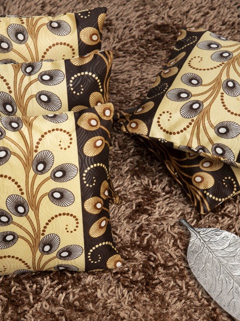 

HOUZZCODE Set of 5 Tan Brown & Beige Ethnic Motifs Square Cushion Covers