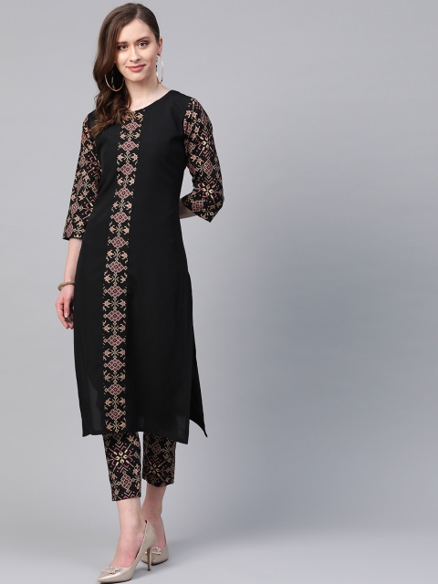 

ZIYAA Women Black Printed Straight Kurta