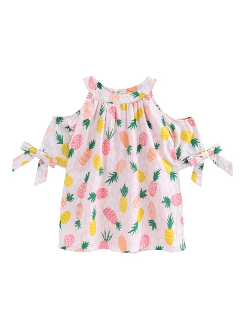 

Hugsntugs Girls White Printed A-Line Top
