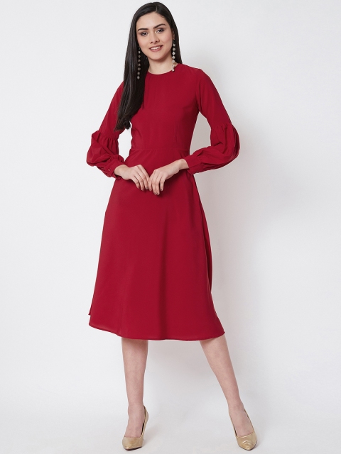 

Nun Women Maroon Solid Fit and Flare Dress