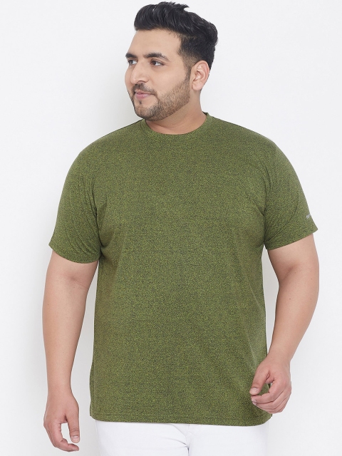 

bigbanana Plus Size Men Olive Green Solid Round Neck T-shirt