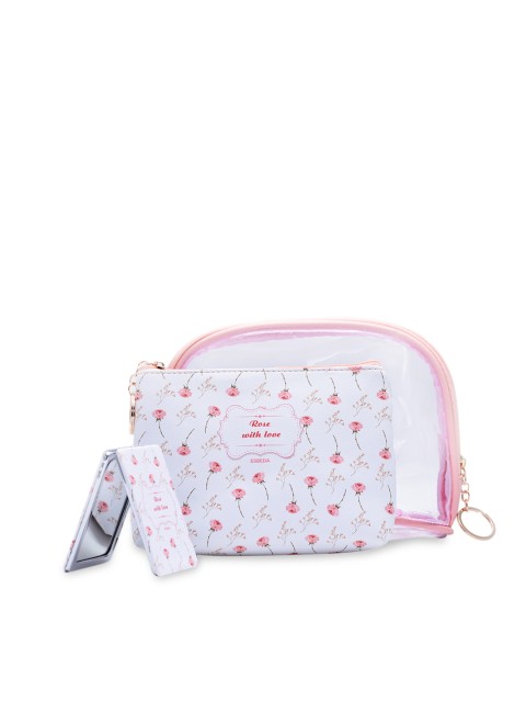 

ESBEDA Women White & Pink Printed Travelling Makeup Pouch Kit