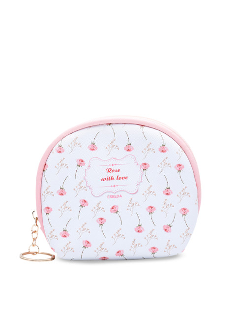 

ESBEDA Women White & Pink Printed Travelling Makeup Pouch Kit