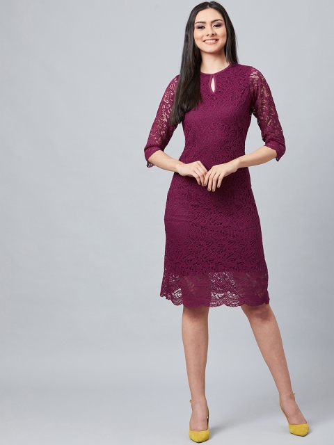 

Athena Women Burgundy Self Design Sheath Dress