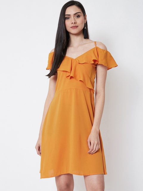 

Nun Women Mustard Solid Fit and Flare Dress