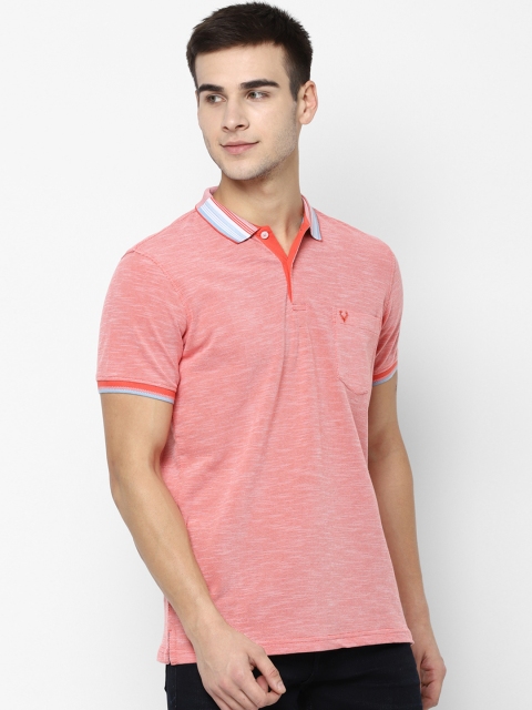 

Allen Solly Men Peach-Coloured Self Design Polo Collar Pure Cotton T-shirt
