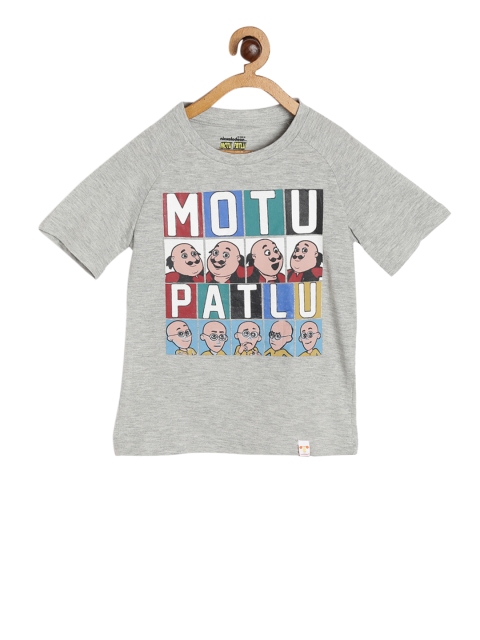 

toothless Boys Grey Motu Patlu Printed Round Neck Pure Cotton T-shirt