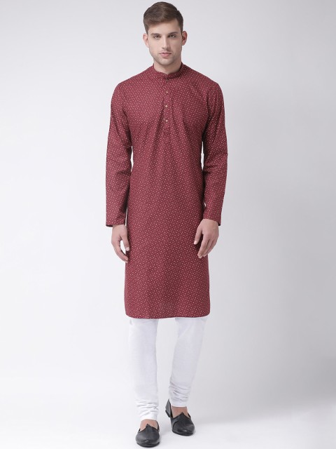 

TABARD Men Maroon Printed Straight Kurta