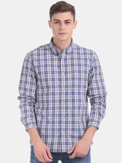 

Ruggers Men Blue & White Regular Fit Checked Casual Shirt