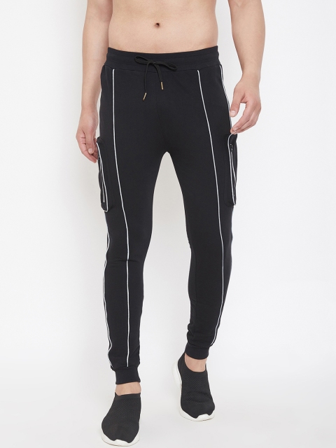 

FUGAZEE Men Black Solid Slim-Fit Reflective Piping Cargo Joggers