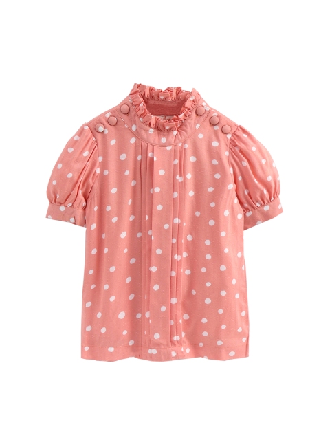 

Hugsntugs Girls Peach-Coloured Printed A-Line Top