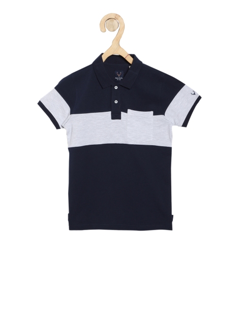 Allen Solly Junior Boys Navy Blue & Grey Colourblocked Polo Collar T-shirt