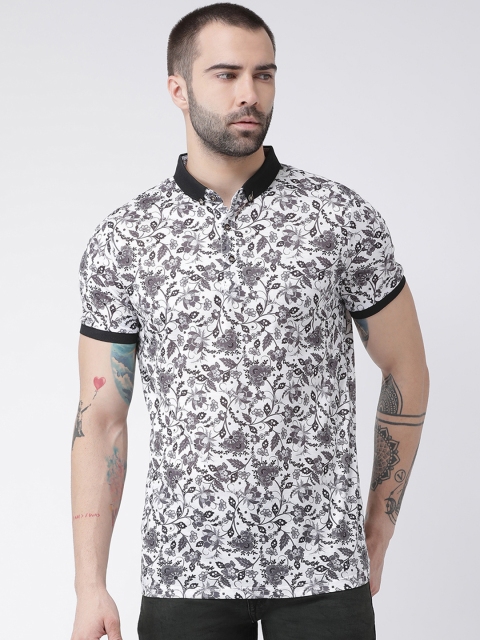 

Rex Straut Jeans Men White & Black Printed Polo Collar T-shirt