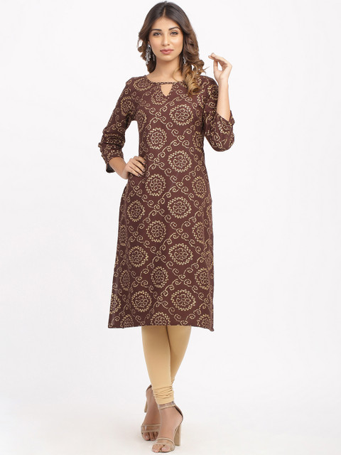 

SOUNDARYA Women Brown Printed Straight Kurta