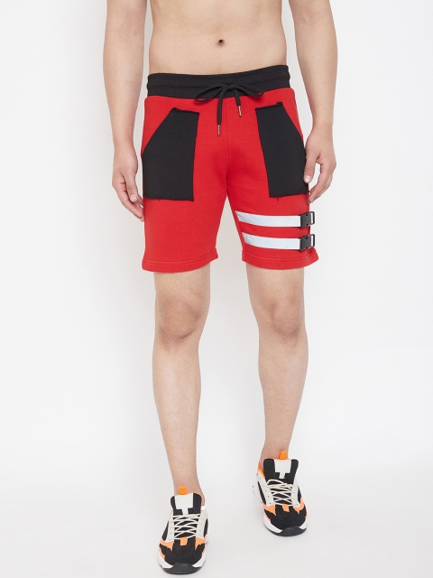 

FUGAZEE Men Red Colourblocked Slim Fit Regular Shorts
