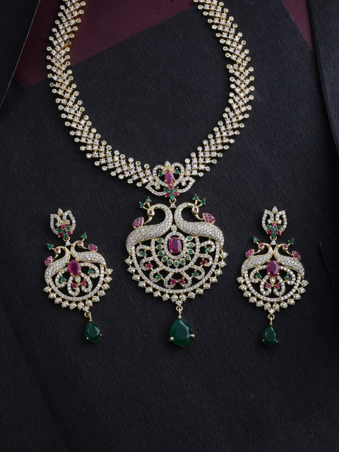 

Voylla Gold-Plated White & Green CZ-Studded Handcrafted Jewellery Set