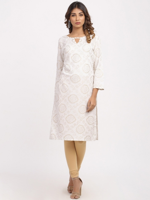 

SOUNDARYA Women Off-White Printed Straight Kurta