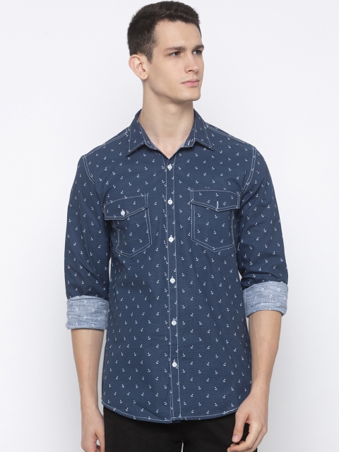 

Nick&Jess Men Blue & White Slim Fit Printed Casual Shirt