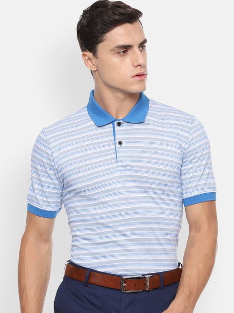 Van Heusen Men Blue Striped Polo Collar Pure Cotton T-shirt
