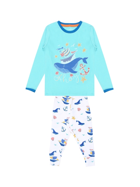 

Nap Chief Kids Turquoise Blue & White Printed Night Suit