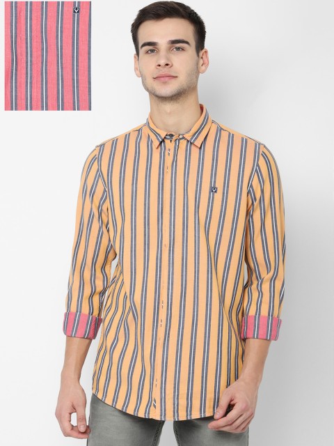 

Allen Solly Sport Men Yellow Pink Regular Fit Striped Reversible Casual Shirt