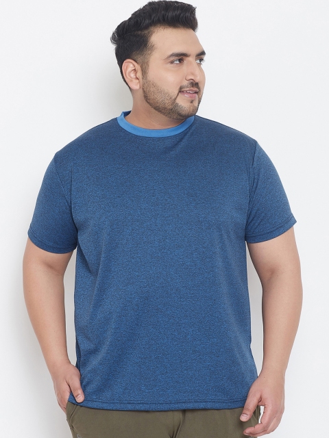 

bigbanana Plus Size Men Blue Solid Round Neck T-shirt