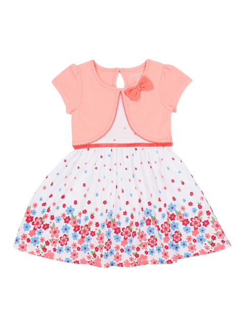 

Pantaloons Baby Girls White & Peach Printed Fit and Flare Dress