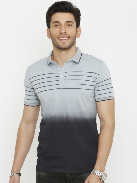 

Rex Straut Jeans Men Grey & Black Ombre Dyed Slim Fit Polo Collar T-shirt