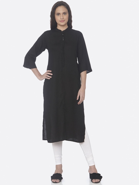 

RAISIN Women Black Solid Straight Kurta