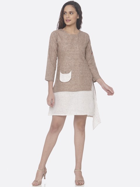 

RAISIN Women Brown & White Checked Sheath Dress