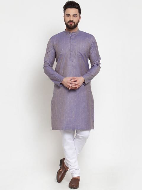 

Jompers Men Purple & White Self Design Kurta with Churidar